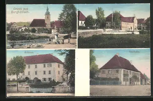 AK Burghaslach, Apotheke, Schloss, Ortspartie
