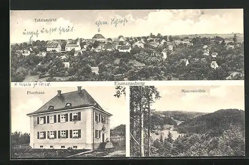 AK Eismannsberg, Totalansicht, Pfarrhaus, Mauersmühle