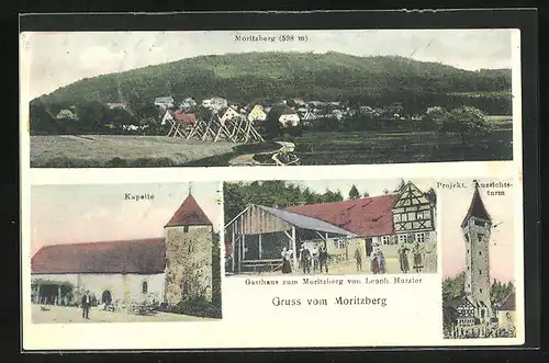 AK Moritzberg, Gasthaus zum Moritzberg, Kapelle, Projekt Aussichtsturm