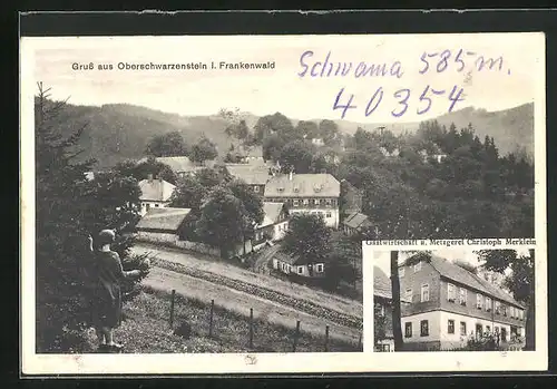 AK Oberschwarzenstein i. Frankenwald, Gasthaus u. Metzgerei Christoph Merklein, Teilansicht