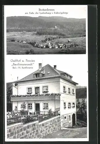 AK Breitenbrunn / Wunsiedel, Gasthof - Pension Barthmannsruh, Am Fusse der Luisenburg