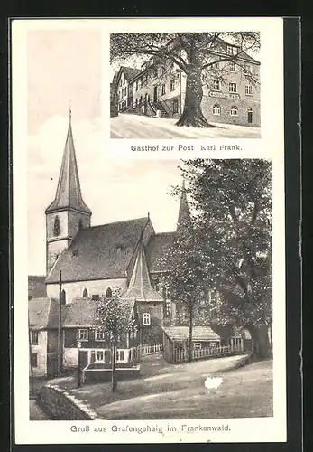 AK Grafengehaig, Gasthof zur Post, Strassenpartie mit Kirche