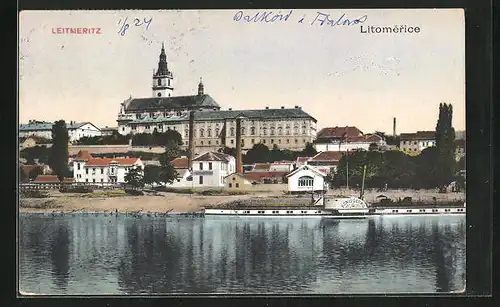 AK Leitmeritz / Litomerice, Dampfsägewerk an der Elbe, Dampfer König Georg