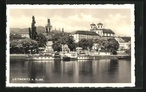 AK Leitmeritz / Litomerice, Elbe-Dampfer Leitmeritz am Landungsplatz