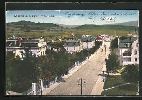 AK Kaaden / Kadan, Strasse im Villenviertel, Blick ins Land