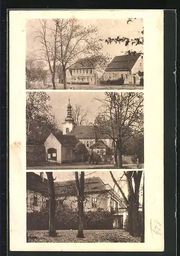 AK Dobricany, An der Kirche, Strassenansicht, Schlosspartie