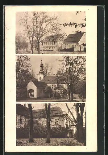 AK Dobricany, An der Kirche, Strassenansicht, Schloss