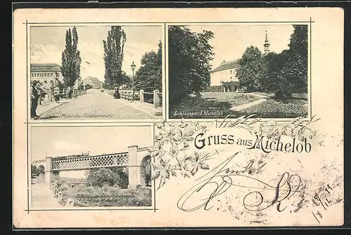 AK Michelob, Goldbachbrücke, Schlosspark, Eisenbahnbrücke