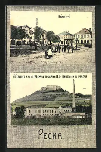 AK Pecka, Zriceniny hradu pecky a tovarna H. B. Neumann a Synové