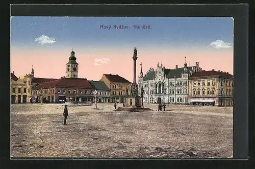 AK Nový Bydzov, Denkmal auf dem Marktplatz