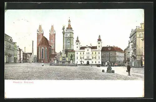 AK Königgrätz / Hradec Kralove, Marktplatz mit Kirche und Rathaus