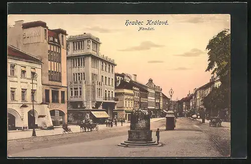 AK Königgrätz / Hradec Kralove, Hauptplatz mit Geschäften