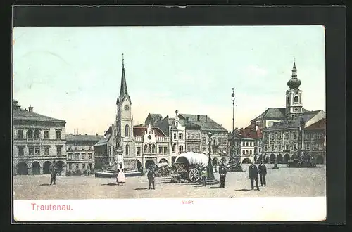 AK Trautenau / Trutnov, Markt mit Rathaus