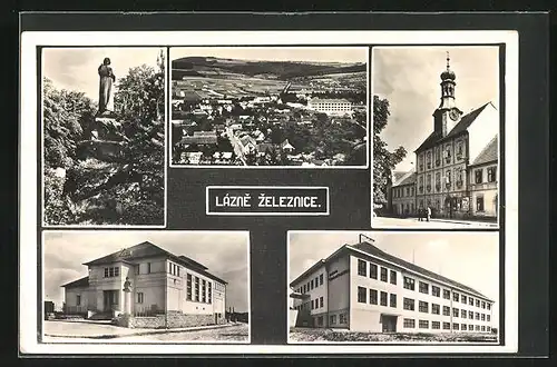 AK Lázne Zeleznice, Sokol-Gebäude, Rathaus, Ortsansicht aus der Vogelschau