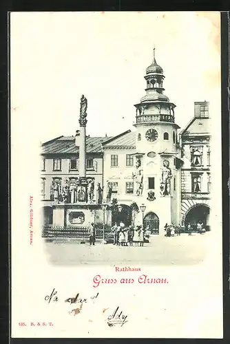 AK Arnau / Hostinne, Rathaus und Denkmal