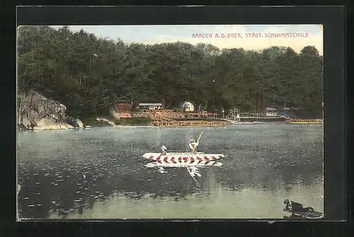 AK Kaaden / Kadan, Städtische Schwimmschule, Boot auf dem See