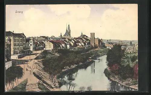 AK Laun / Louny, Ortsansicht mit Fluss