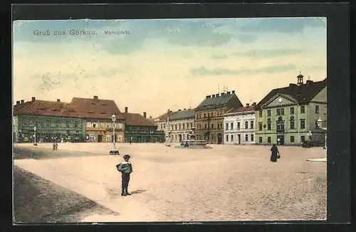 AK Görkau, Marktplatz mit Brunnen