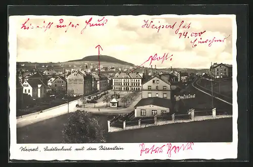 AK Weipert / Vejprty, Sudetenland, Teilansicht mit dem Bärenstein