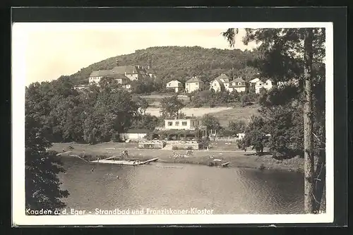 AK Kaaden / Kadan, Strandbad und Franziskaner-Kloster