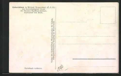 AK Weipert / Vejprty, Geburtshaus Dr. Theodor Kardinal Innitzer, Erzbischof von Wien