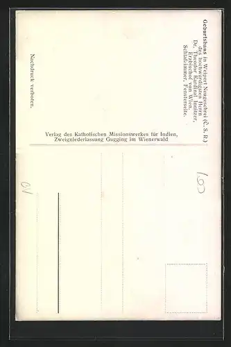 AK Weipert / Vejprty, Geburtshaus v. Dr. Theodor Kardinal Innitzer