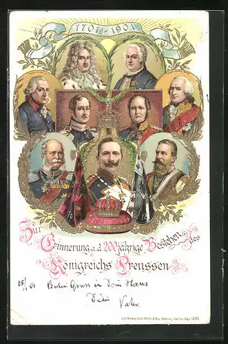 Präge-AK Friedrich Wilhelm III. von Preussen, 200 jähr. Bestehen d. Königr. Preussen