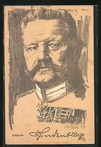 Künstler-AK Bkeistiftzeichnung Paul von Hindenburg