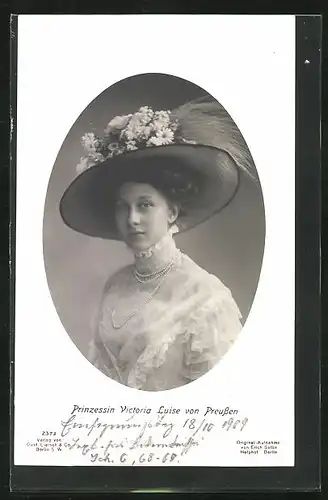 AK Victoria Louise Herzogin von Braunschweig mit Hut