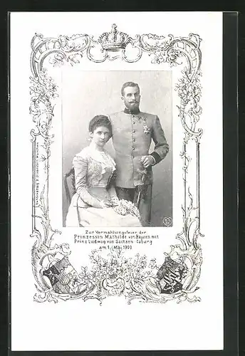 AK Vermählungsfeier Prinzessin Mathilde von Bayern mit Prinz Ludwig von Sachsen-Coburg-Gotha 1900