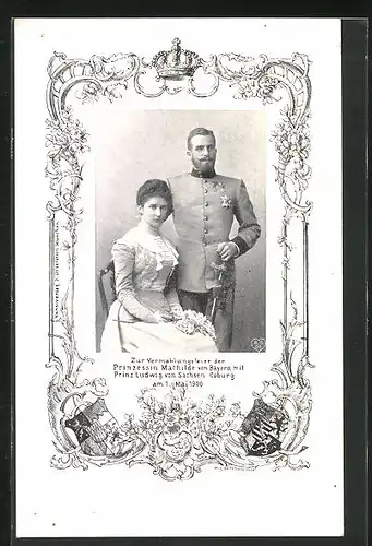AK Vermählungsfeier Prinzessin Mathilde von Bayern mit Prinz Ludwig von Sachsen-Coburg-Gotha 1900