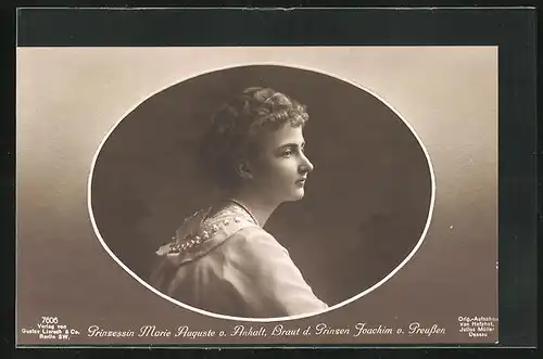 AK Prinzessin Marie Auguste von Anhalt, Braut des Prinzen Joachim von Preussen