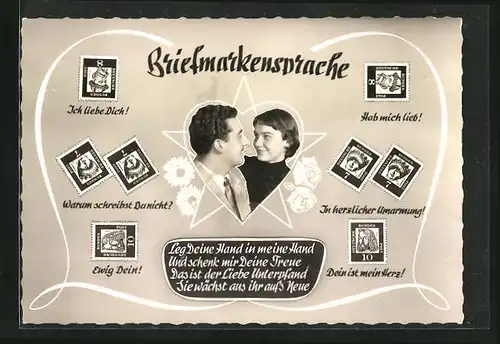 AK Erklärung der Briefmarkensprache, Liebespaar