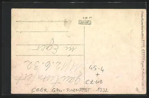 Foto-AK Eger, Gau-Turnfest 1932, Turner am Reck