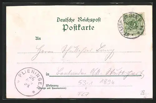 Vorläufer-Lithographie Strassburg, 1894, Totalansicht mit Münster