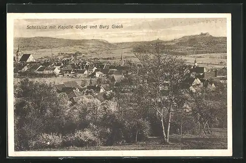 AK Schesslitz, Ortsansicht mit Kapelle Gügel und Burg Giech