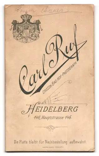 Fotografie Carl Ruf, Heidelberg, Hauptstrasse 146, Füllige Frau in gestreiftem Kleid