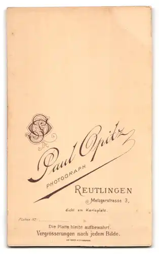 Fotografie Paul Opitz, Reutlingen, Metzgerstrasse 3, Portrait eleganter Herr mit Oberlippenbart