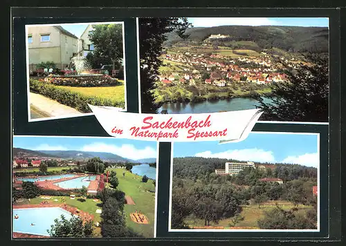 AK Lohr-Sackenbach im Naturpark Spessart, Schwimmbad, Springbrunnen, Ortspartie