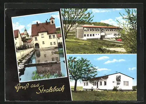 AK Stralsbach b. Bad Kissingen, Sportheim, Gebäudeansicht, Uferpartie