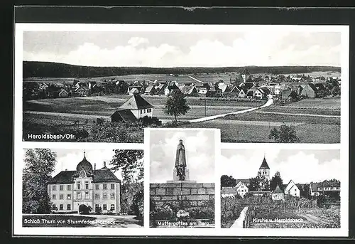 AK Heroldsbach, Schloss Thurn von Sturmfelder-Horneck, Muttergottes am Berg, Totalansicht