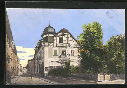 AK Brückenau, Hauptstrasse mit Hotel Post