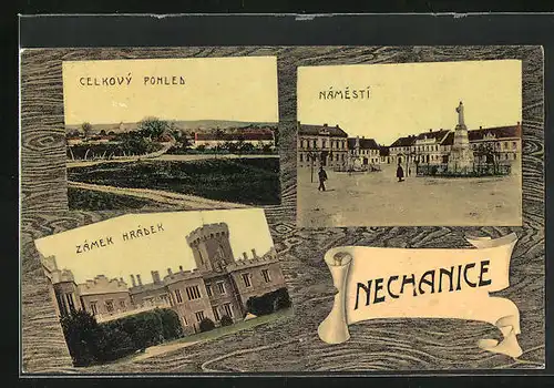 AK Nechanice, Celkovy pohled, Namesti, Zámek Hrádek