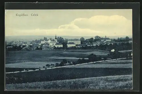 AK Kopidlno, Blick über die Stadt aus der Ferne