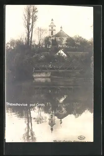 AK Trebechovice, Brücke mit Blick auf Kirche