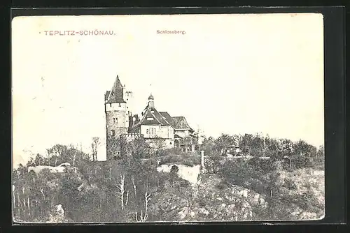 AK Teplitz Schönau / Teplice, Schlossberg mit Restaurant