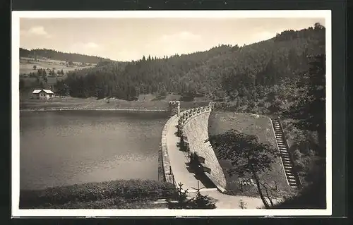 AK Komotau / Chomutov, Blick auf die Talsperre