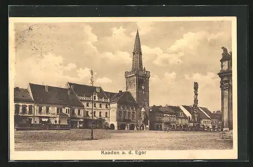 AK Kaaden /Eger, Kirche auf dem Marktplatz