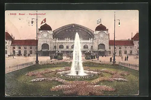 AK Basel, Hauptbahnhof mit Park