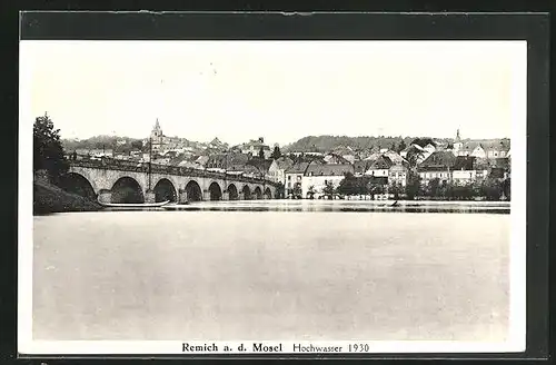 AK Remich a. d. Mosel, Hochwasser an der Brücke 1930